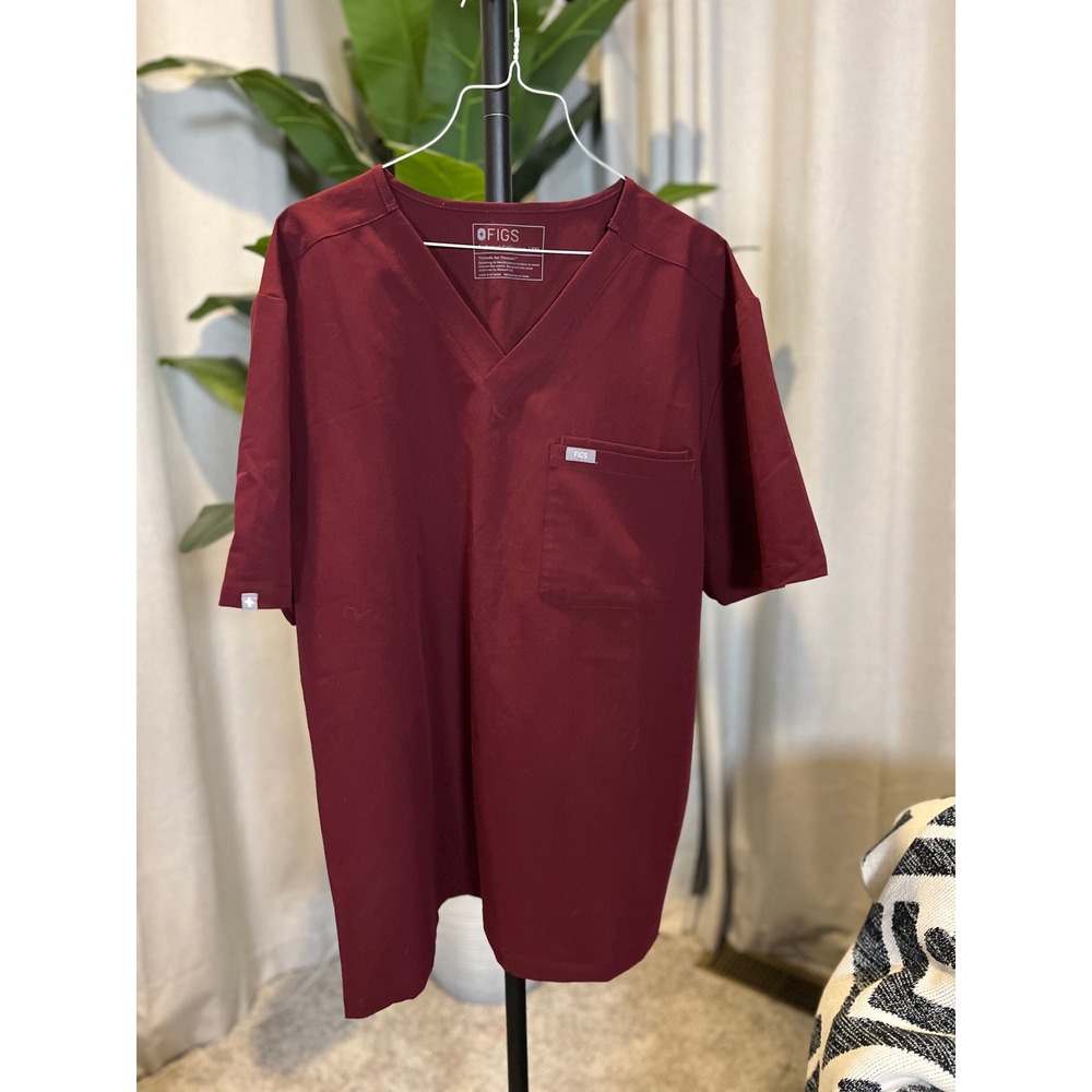 FIGS Technical Collection V-Neck Scrub Top Burgundy Maroon XXL Women